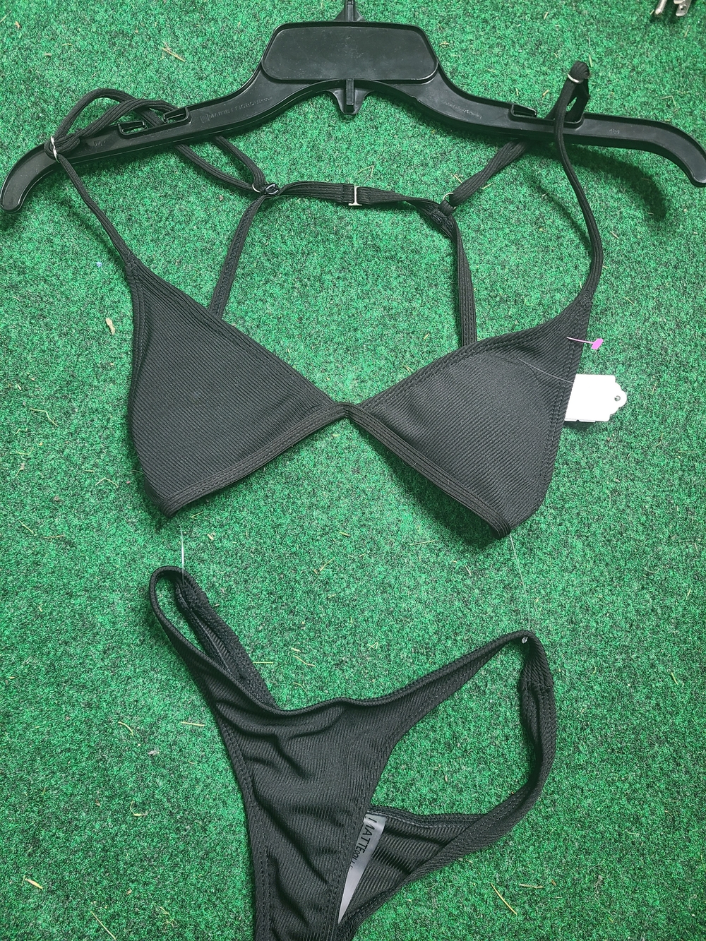 Classic Black Ribbed Triangle Bikini Top & Bottom Set